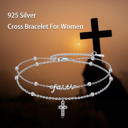 Image of ONEFINITY Shamrock /Mustard Seed /Cross /Witches Knot /Mountain Bracelets S925 Sterling Silver Faith Bracelet Christian Jewelry Gifts for Women Mom