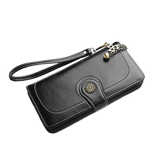 LIFKOME Women's Purse Oily Wax Leather Clutch Long Zipper Pouch Multi-function Wallet for Women