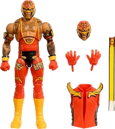 Mattel WWE Ultimate Edition Action Figure & Accessories, 6-inch Rey Mysterio Collectible Set with Swappable Heads & Hands, 30 Articulation Points