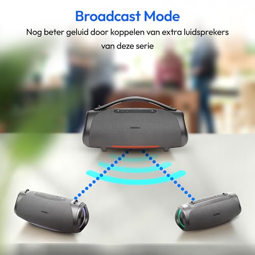 MEDION P61768 draagbare Bluetooth luidspreker (oplaadbare batterij, bass boost, RGB lichteffecten, IPX7 waterbescherming & robuust, geïntegreerde powerbank, 100W (RMS) totaal, 2x 25W + 50W) Antraciet - Afbeelding 5