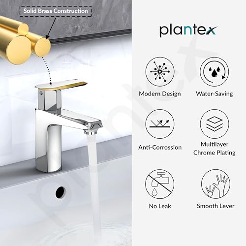 Image of Plantex Pillar Tap for Wash Basin with Teflon Tape /Tap for Wash Basin /Water Tap-Chrome (Celesiya-1243)