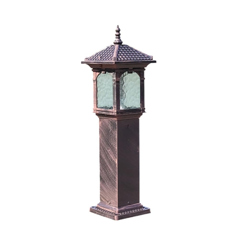GTHTUHFD Brown Pillar Light, Outdoor Pole Lamp With Water Ripple Glass Shade, Retro Post Lighting For Yard, Porch,Height31.5inch/80cm