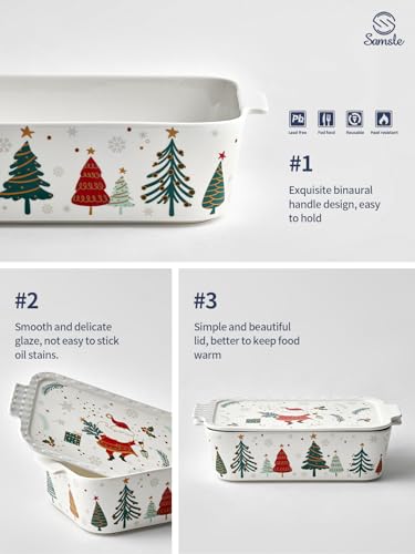 Ceramic 11.4in Baking Dish With Lid +13Inch Round Pie Pan With Double Handle, Bakeware Set For Cooking Cake Dinner Banquet and Daily Use, Microwave, Dishwasher, and Oven Safe - Image 7