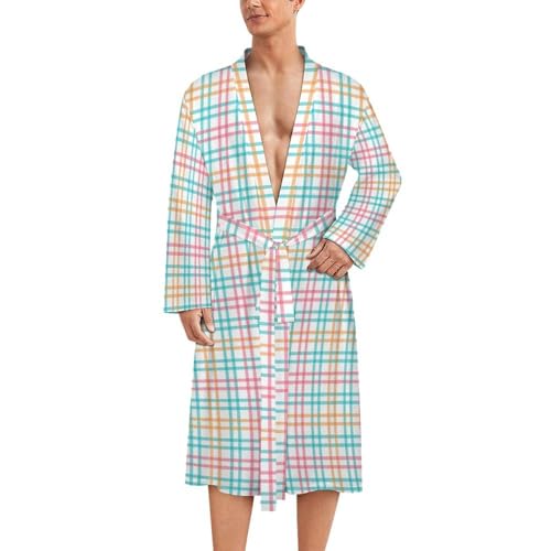 Peignoir de bain homme kimono léger imprimé à carreaux rose et vert