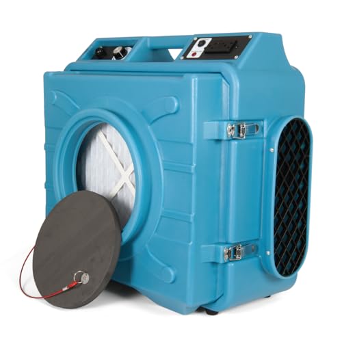 PURAERO HEPA Air Scrubber with GFCI Outlets for Daisy Chain | 1/4 HP, 675 CFM, 2.2A | Water Damage Restoration, Grow Rooms | PA-600-HAS | Blue