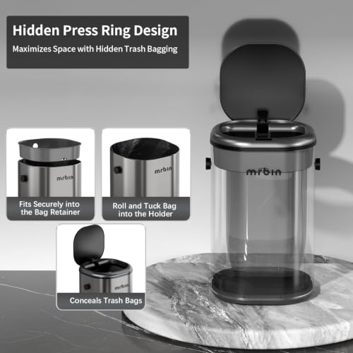 Image of MRBIN Stainless Steel Motion Sensor Tall Bathroom Trash Can with Lid, 5 Gallon Automatic Kitchen Garbage Pail, Electric Covered Silver Metal Waste Basket for Bedroom, Rv, Restroom, Eclipse Grey