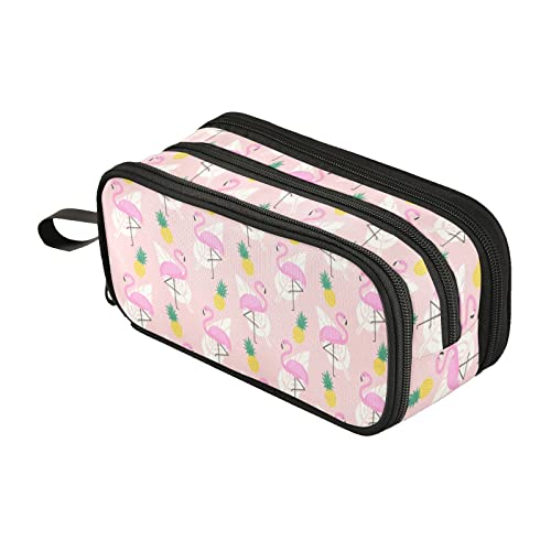 Image of Fustylead Pink Flamingo Pineapple Palm Leaves Pen Pencil Case with Zipper Makeup Pouch Cosmetics Bag Multi-Purpose Travel Bag Office Organizer Box for Teen Adults