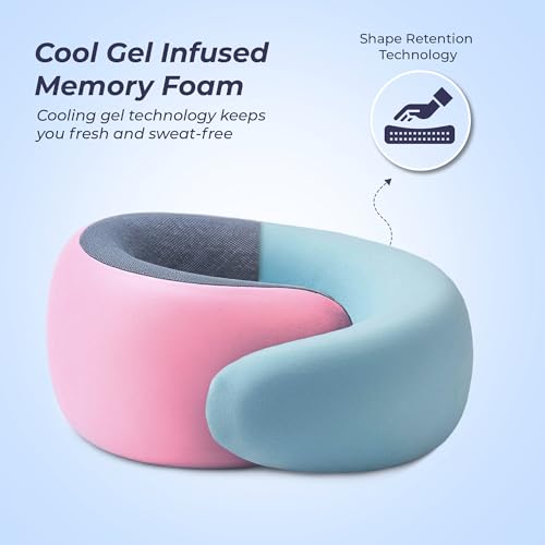 Image of Billebon Memory Foam Neck Pillow, Snake Shape Travel Pillow with Snap Button, Neck Pillow for Travelling & Flight Travel, Ergonomic Support for Comfort & Pain Relief(Pink Single)