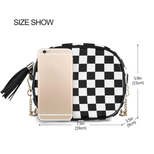 Image of ALAZA Women's Checkerboard Black White PU Leather Crossbody Bag Shoulder Purse with Tassel