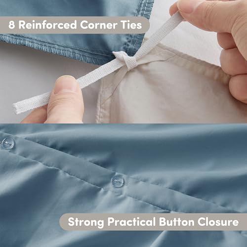 Image of Nestl Stone Blue Duvet Cover King Size - Soft Double Brushed Duvet Set with Button Closure & Corner Ties, 3 Piece Luxurious Pinch Pleated Duvet Cover Set 104x90 Inches with 2 Pillow Shams