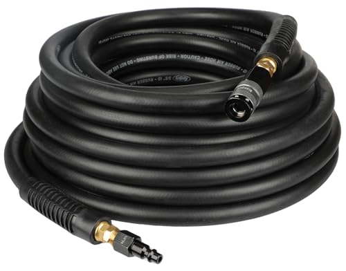 Keepro Rubber Air Hose, Durable Air Compressor Hose 3/8 Inch ID By 50 Feet Long with Swivel Universal Aluminium Quick Coupler and Plug, 300 PSI Maximum Pressure, Black