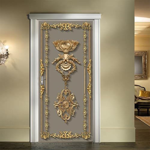 Vinilos Para Puertas 95X215Cm Dorado Vinilo Puerta 3D Pegatinas Para La Renovación De La Puerta Arte Mural Etiqueta Carteles Pegatinas De Pared Diy Decoraciones