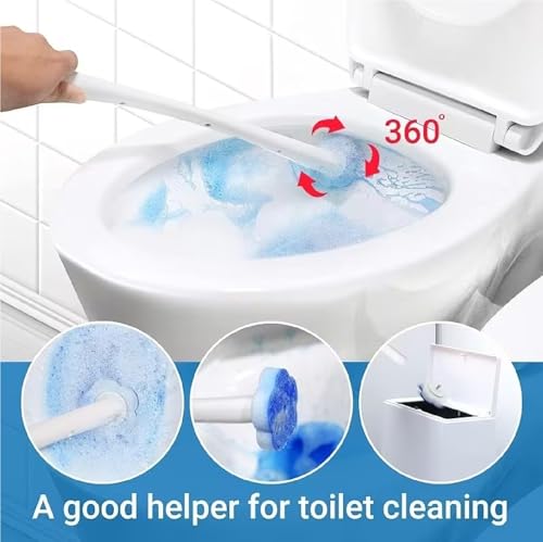 Image of CRIYALE Disposable Toilet Brush with 6pcs Sponge Refills, Wall Mounted Bracket Disposable Toilet Bowl Cleaner Wand, Toilet Cleaning System for Supreme Deep Cleaning and Hygienic Bathroom with Holder