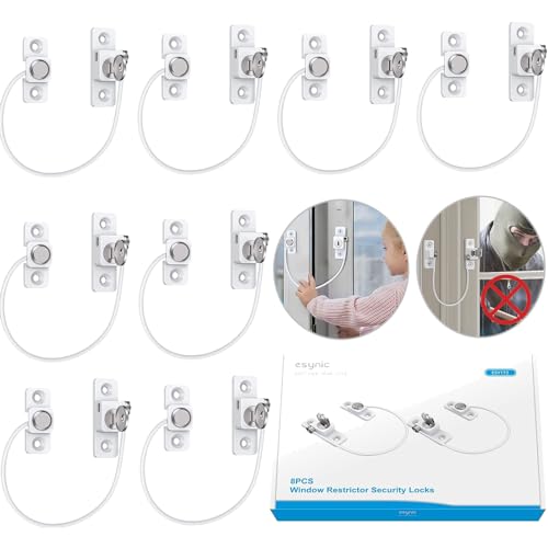 eSynic 8Pack Durable Window Locks Child Safety 185mm/7.3 Inch Wire Long Window Restrictor for UPVC Window Safety Restrictors with Key Relieable Window Security Locks Perfect for Home Office Safety etc