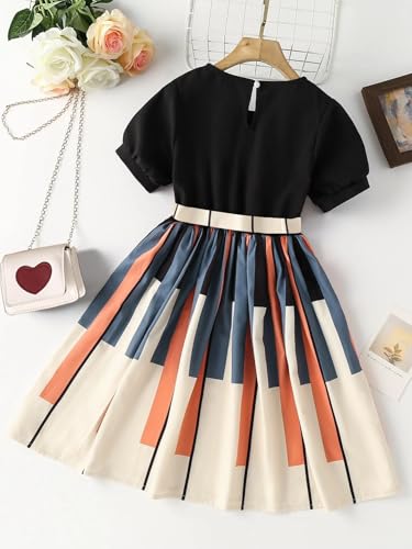 Image of ASHIKTA Enterprise Girls Dress | Black Top with Multicolor Pleated Skirt & Bow | Stylish Kids Frock for Birthday & Casual Wear