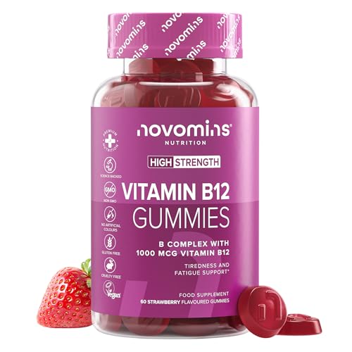 Vitamin B12 Gummies - 1000 mcg High Strength B12 Gummies - Enriched with Vitamin C B1 B2 B6 & Biotin - 1 Month Supply - Vitamin B Complex Gummies - Novomins