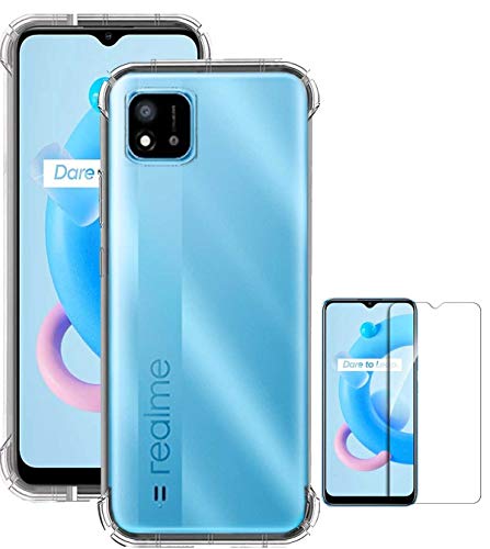 Image of Soft Flexible Silicone Back Cover (Realme C20 / Realme C11 2021, Transparent Case + Screen Guard)