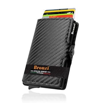 Bronzi® Portafoglio Uomo Slim Piccolo | Portacarte Uomo Donna Portatessere Porta Carte Di Credito | Portafogli Mini Protezione RFID con Portamonete | Box Regalo - Brand Italiano