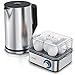 Produktbild Arendo - SET Wasserkocher ELEGANT mit Eierkocher THREECOOK Edelstahl Silber, Wasserkocher 1,5L 40° - 100°C Warmhaltefunktion, Eierkocher 1-8 Eier, Messbecher