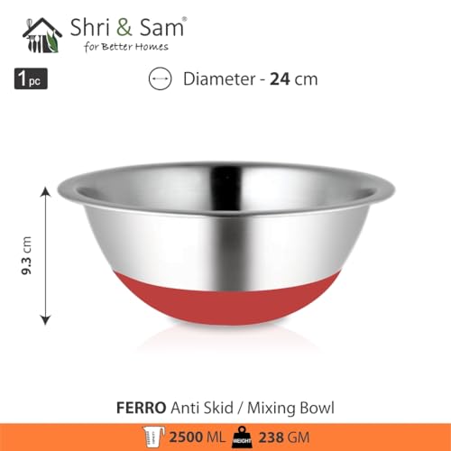 Image of Shri & Sam Stainless Steel Anti,Skid Mixing Serving Bowl, Red
