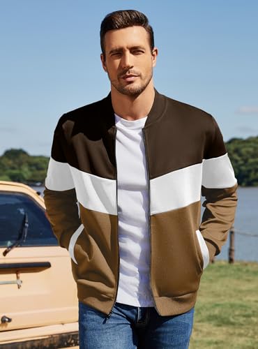Image of Men's Lightweight Varsity Jacket Casual Bomber Jacket Stylish Color Block Coat