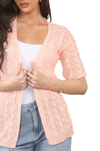 Image of Loxdonz Women's Short Sleeve Cropped Cardigan Sweaters Open Front Bolero Short Shrugs for Women
