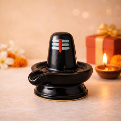 Image of Black Ceramic Shivling Idol for Puja & Abhishekam | Sacred Shiva Lingam for Home Mandir, Spiritual Decor | Auspicious Religious Showpiece for Gifting - 5 x 4 cm