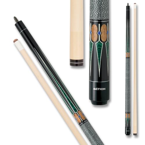 Action ACT131 Exotics Pool Cue in Birds Eye Maple/Black Stained Maple, Green Points - 21oz