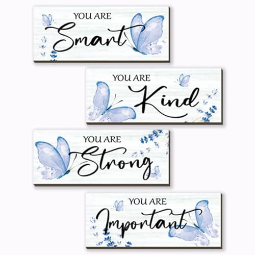 DONFENTHY 4 Pcs Butterfly Wall Decor Blue Room Decor Wooden Positive Decor with Butterfly...