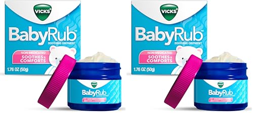 Image of Vicks BabyRub Chest Rub Ointment with Soothing Aloe, Eucalyptus, Lavender, and Rosemary, from the makers of VapoRub, 1.76 oz (Pack of 2)