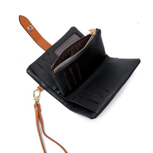 Genuine Leather Wallet for Women RFID Blocking Trifold Wristlet with Zipper Coin Pocket Brown (Black)4