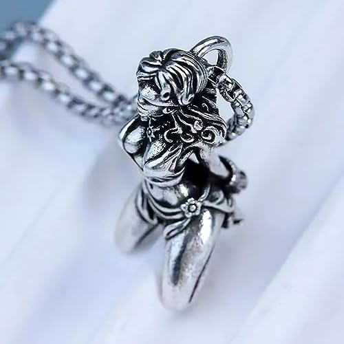 Silver Plating Suffering Goddess Pendant Necklace For Men, Vintage Pearl Chain Bound Goddess Pendant Amulet Statement Religious Jewelry2
