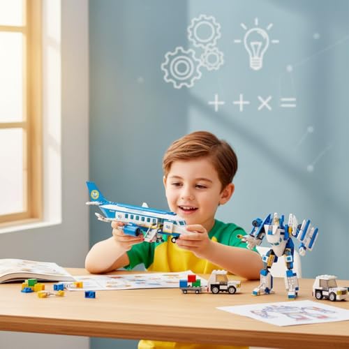 Image of SKY LINE OCEAN 2-in-1 Construction Blocks Passenger Airplane & Robot Toy, 417 Pieces Building Set, STEM Educational DIY Kit for Kids Boys & Girls Ages 6+ | 5 Year Structural Warranty