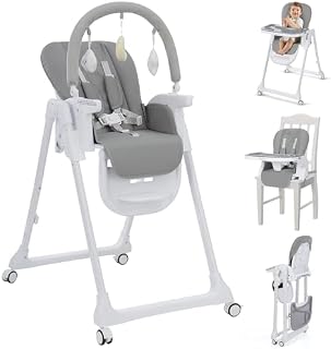 Seggiolone Pappa 4 in 1 Pieghevole, Regolabile con Arco Giochi