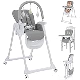 Ezebaby Foldable Baby High Chair, 3-in-1 Convertible High Chairs to Booster Seat, Portable High Chair with Adjustable Height and Recline, Removable Tray & Toy Bar