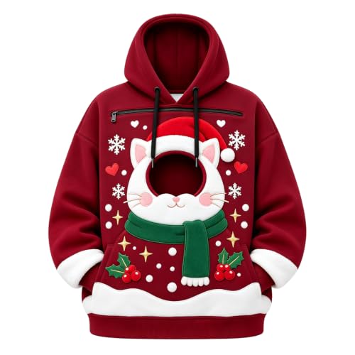 Christmas Cat Carrier Hoodie Women Men Y2K Unisex Sweat Shirts with Pocket - image 1