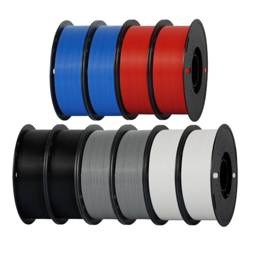 Image of Kingroon PLA 3D Printer Filament, 10 Rolls, Dimensional Accuracy + /- 0.02 mm, 10kg Spool(22lbs), 1.75 mm，2Black+2White+2Grey+2Red+2Blue