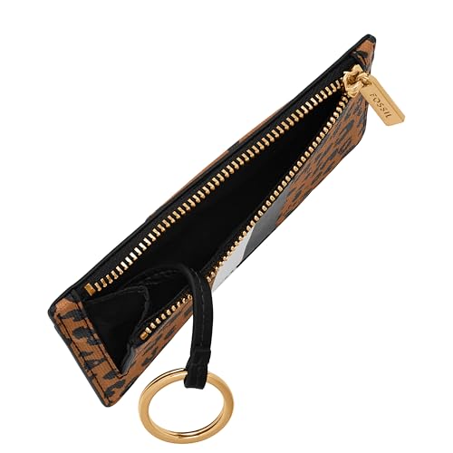 Image of Fossil Women's Logan RFID-Blocking Leather Zip Around Card Case Wallet with Keychain