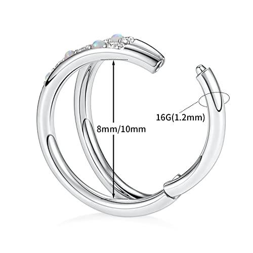 Conch Piercing Jewelry Cartilage Hoop Earrings 16G Double Open Stacked Septum Jewelry Opal Septum Ring Helix Piercing Surgical Steel Silver Conch Nose Rings Hoop 10Mm Tragus Lobe Hoop Earrings #TOP1