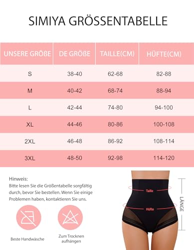 SIMIYA Bauchweg Unterhose Damen Shapewear Bauch Weg Miederhose Hoher Taille Miederslip Unterbauch Kontrolle Body Shaper für Frauen (Schwarz, XXL)