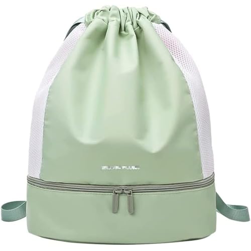 プールバッグ 女の子 男の子 ナップサック リュック 2ルーム おしゃれ プール 登山 スポーツ 防水 ジムバック大容量 乾湿分離 シューズ収納可能 (グリーン)