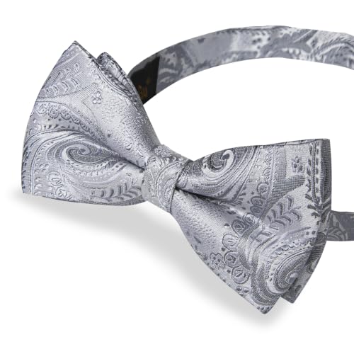 Image of DiBanGu Paisley Pre-Tied Bow Ties for Men Silk Adjustable Bowtie and Pocket Square Cufflinks for Wedding Party