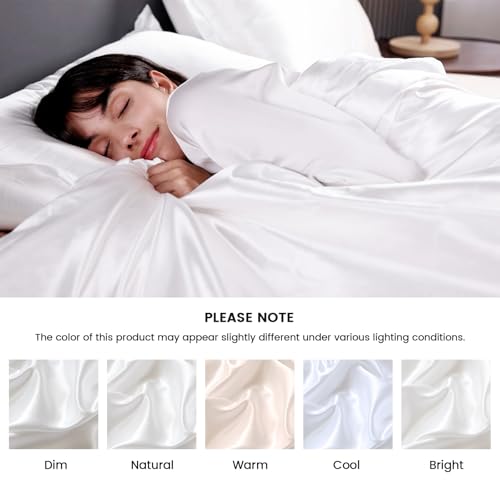 HOdo Home Satin Duvet Cover Queen Size, 3PCS Silk Like Comforter Cover, Ultra Soft and Breathable Bedding Set with Zipper Closure & Corner Ties（White） by HOdo Home - Used condition - Image 6
