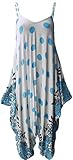 66 Fashion District New Ladies Cami Romper Baggy Harem Jumpsuit Dress Plus Size (28, Blue Polka Dot Print)
