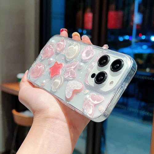 Image of COVERLY for iPhone 12 Pro 3D Luxury Butterfly Resin Phone Case,Trendy Translucent Cute Hard Epoxy Art Crystal Clear -Non Yellowing Love Heart Embossed Pearl Princess Cover for Apple iPhone 12 Pro