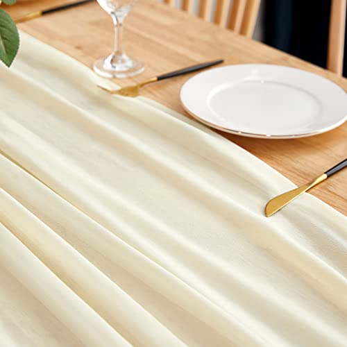 Yourose 10Pcs Ivory Chiffon Table Runner 10Ft-29X120 Inches,Gauze Table Runner,Rustic Sheer Fabric For Romantic Wedding Decorations,Baby Shower And Birthday Party Table Decorations #TOP3