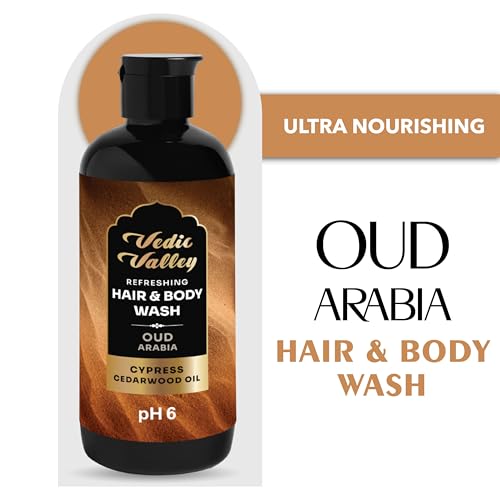 Image of VEDIC VALLEY Oud Arabia Hair & Body Wash with Cypress and Cedarwood Oil | Paraben Free Body Wash for Men & Women Helps Reduce Hair Fall & Supports Healthy Growth | Brightens Skin, Nourishes & Moisturizes Formula | 300 ml