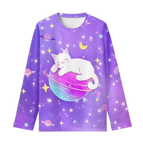 Image of Girls Cartoon Print Long Sleeve Graphic Tee Casual Crew Neck T-Shirts for 3-16 Years Little Girls