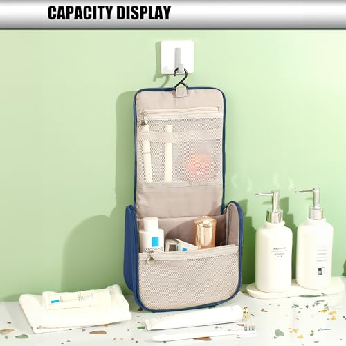 Image of Cortina Large Travel Toiletry & Makeup Organizer Bag - for Men & Women - Portable Cosmetic Storage Bag with Handle & Zipper Closure - Dark-Blue