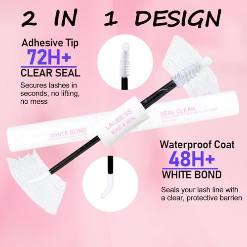 Image of Lash Glue for Eyelash Clusters LAUBESS 2 in 1 Lash Bond and Seal Waterproof Lash Cluster Glue 10ml Adhesive Eyelash Glue Home Use Strong Hold 72H